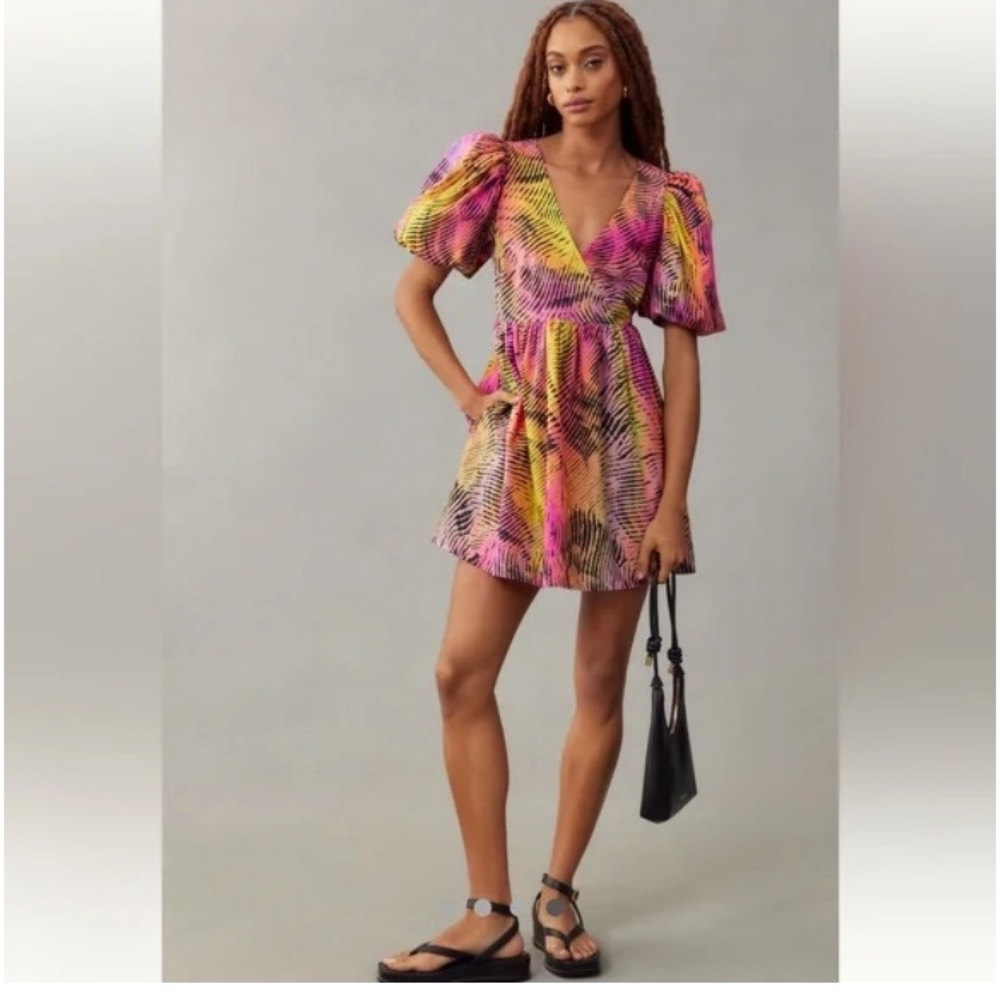 NEW Anthropologie Plenty By Tracey Reese Puff Sleeve Babydoll Mini Dress